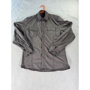 No Retreat Mens XL Gray Long Sleeve Button Down Shirt Epaulettes Pockets